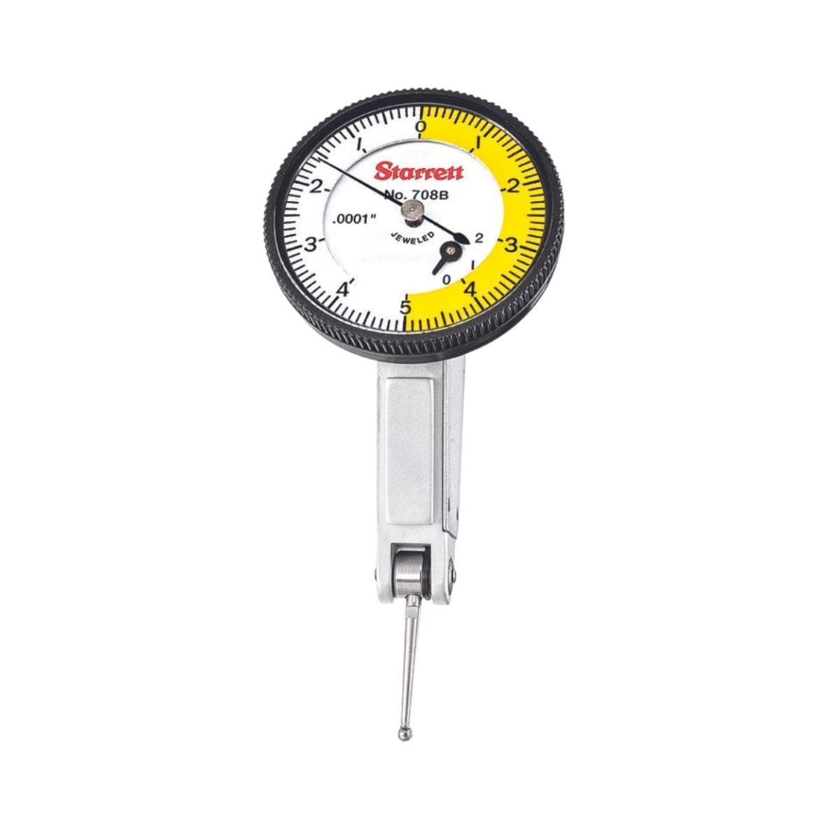 Starrett 708BZ - Indicador de prueba sin accesorios, esfera blanca, lectura de 0 – 5 – 0, diámetro de la esfera: 4 – 2 cm, graduación de 0,0001 pulgadas.