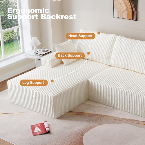 Image of Modular Sectional Sofa Couches L-Shape Couch 3 Seat Modular Sofa Memory Foam Sectional Couches for Living Room (White, 108 inch+Left Chaise)