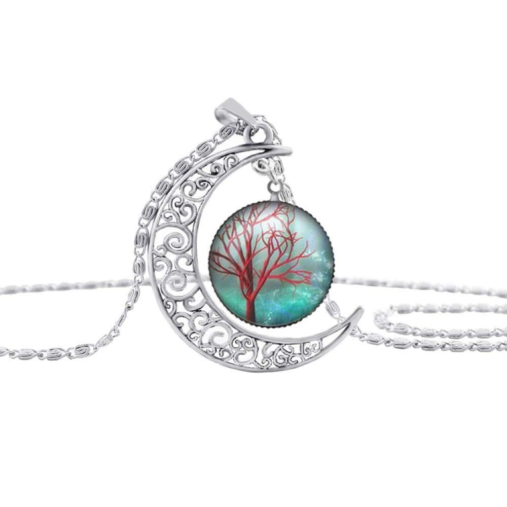 JYKING New Moon Shape Necklace Life Tree Glass Pendant Men And Women Accessories