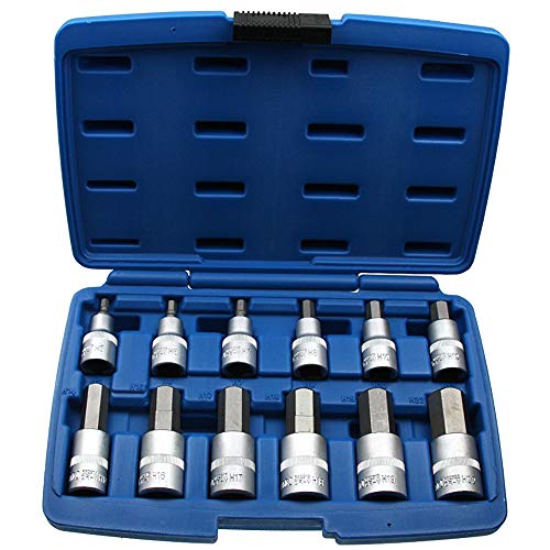 Lot de 12 douilles à six pans creux pour vis à 6 pans intérieurs, taille 5-22 mm, entraînement 1/2, acier au chrome vanadium