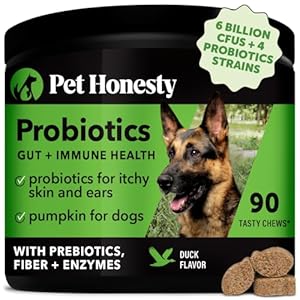 Pet Honesty Probiotics for Dogs, Dog Probiotics for Diarrhea & Bowel Support, Digestive Enzymes Promotes Gut Health, Immunity Health & Itch Relief, Prebiotics and Probiotics (Duck 90 ct)