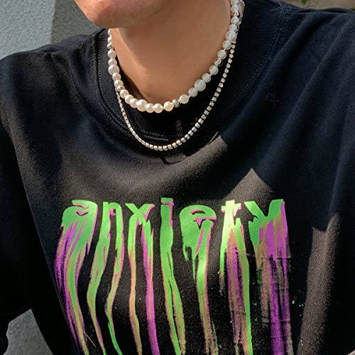 Bellna Pearl Necklace For Men Layered Cuban Link Necklace White Pearl Choker Necklace For Women Men(Pearl Cuban Link Chain 3) #TOP3