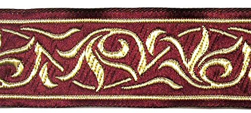 1A-Kurzwaren 35001-bogo Renaissance Fleur Woven Ribbon 35 mm Wide Colour: Bordeaux Gold