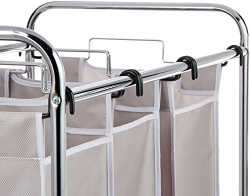 Amazon Basics 3-Bag Laundry Sorter with Removable Bags, Metal Frame, Washable, Locking Wheels, Gray view 4