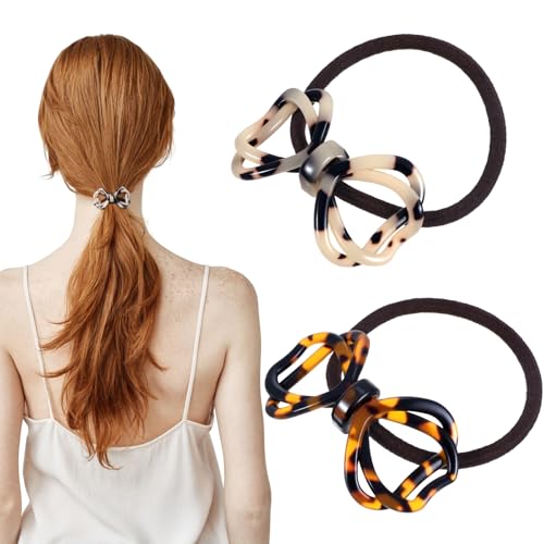 2 gomas para el pelo negras, trenzadas con lazo de carey de tortuga, soporte para cola de caballo, bandas elásticas para el pelo Scrunchies para mujeres y niñas, pelo grueso y fino