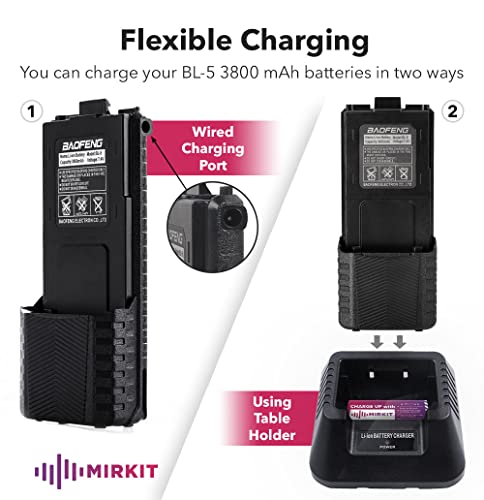 Mirkit 2Pc Uv5R Battery Bl-5 3800Mah & 2Pc 2.5 Mm Usb Charger Cables With Lanyards Mirkit For Two Way Radio Compatible With Baofeng Uv-5R Bf-F8Hp Uv-5Rx3 Uv-5Rtp Uv-5X3 thumb #5