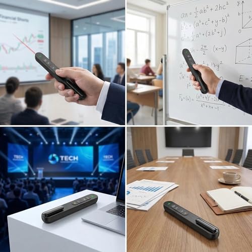 Multifunktionaler Präsentationspointer, Drahtlose Fernbedienung für PowerPoint, Keynote, Google Slides, PDF, MS Word, Kompatibel mit Windows und Linux, 30 Meter Reichweite, Plug Play