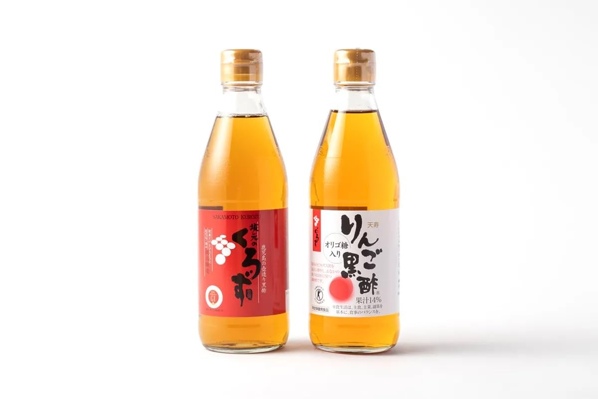 Sakamoto Kurozu Gift Set, Sakamoto Kurozu 1-Year Aged Black Vinegar and Tenju Apple Black Vinegar 360ml (Pack of 2, 1 Glass Bottle of Each), Japanese Kurozu Vinegar Gift Set from Kagoshima Prefecture, MADE IN JAPAN, Limited Stock