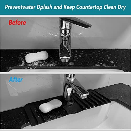 Geiomoo Silicone Sink Splash Guard Mat, Rubber Faucet Pad, Bathroom Kitchen Drying Tray (Black)