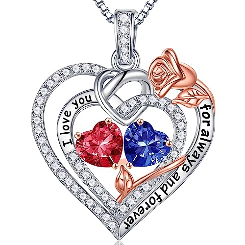 Iefil 925 Silver Double Birthstone Necklace for Women
