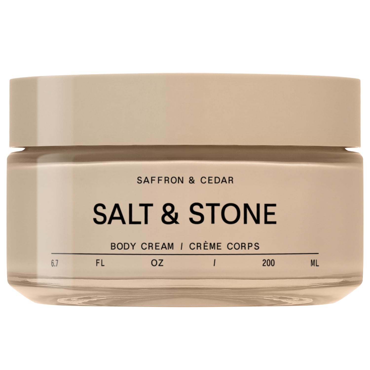Salt & Stone Körpercreme, feuchtigkeitsspendende Formel mit Algenextrakten, Spirulina und Squalan, tiefe Hydratation, Unterstützung der Hautbarriere und gesunder Glanz, für alle Hauttypen, Safran und