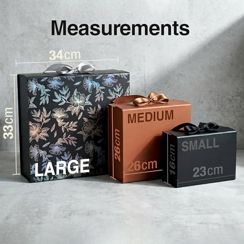 Image of RBS- LARGE Gift Box (34 x 33 x 10cm) Gift boxes for Packaging (1 Pack) Hamper Boxes for Gift Holds Upto 10 kg Gift Packing Box Gift Boxes for Gifting Hamper Box (L -Black Rainbow Floral)