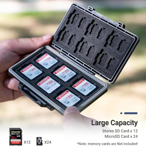 Image of 36 Slots Memory Card Case Water-Resistant Anti-Shock Memory Card Wallet for 24 Micro SD SDXC SDHC TF Cards and 12 SD SDXC SDHC Cards