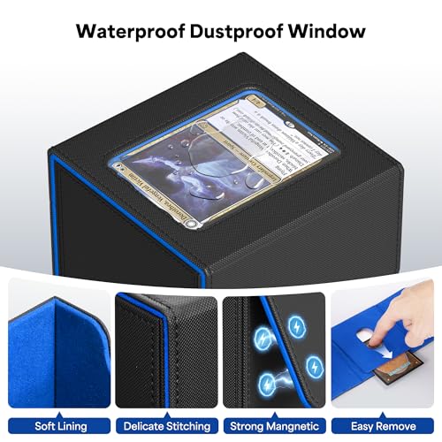 Image of ZLCA MTG Commander Deck Box, Card Deck Box for Trading Card, Holds 110+ Double Sleeved Cards Fits for TCG CCG Magic Cards with 2 Dividers (Black & Blue)