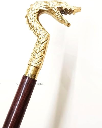 Bastón de cabeza de dragón chapado en oro hecho a mano, regalo ideal para hombres, mujeres, padre/madre, 39 pulgadas, A HALLOWEEN STORE