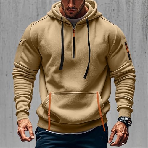 Hoodies for Men Quarter Zip Pullover Tactical Sweatshirt Vintage Long Sleeve Jacket Casual Hoodie With Pockets4
