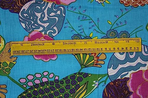 Image of Indian Hand-Block Printed Jaipuri Fruit Print Floral Ethnic Sanganer Kurti Print Cotton Fabric (10 Yards, Turquoise Fruit)