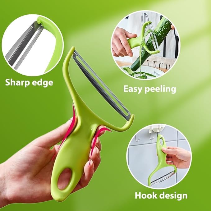 Pelapatate in acciaio inox, 2024, nuovi strumenti da cucina, sbucciatore a bocca larga per verdure e frutta, pelapatate multifunzione in acciaio inox per cucina lattuga cavolo (3 blu