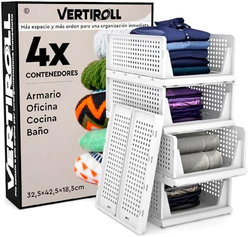 4 Drawers Sliding Stackable Organiser Clothes Wardrobe – White Pl...