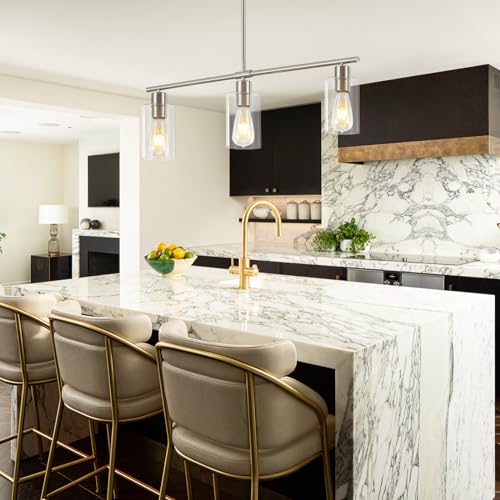 Webfkh Kitchen Island Lighting, 3 Lights Dining Room Chandelier With Glass Shades, Hanging Over Island Lighting Fixture,Silver Farmhouse Chandeliers For Dining Room thumb #6