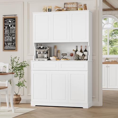 74" Pantry Cabinet, Tall Kitchen Pantry Cabinet with 6 Doors and ...