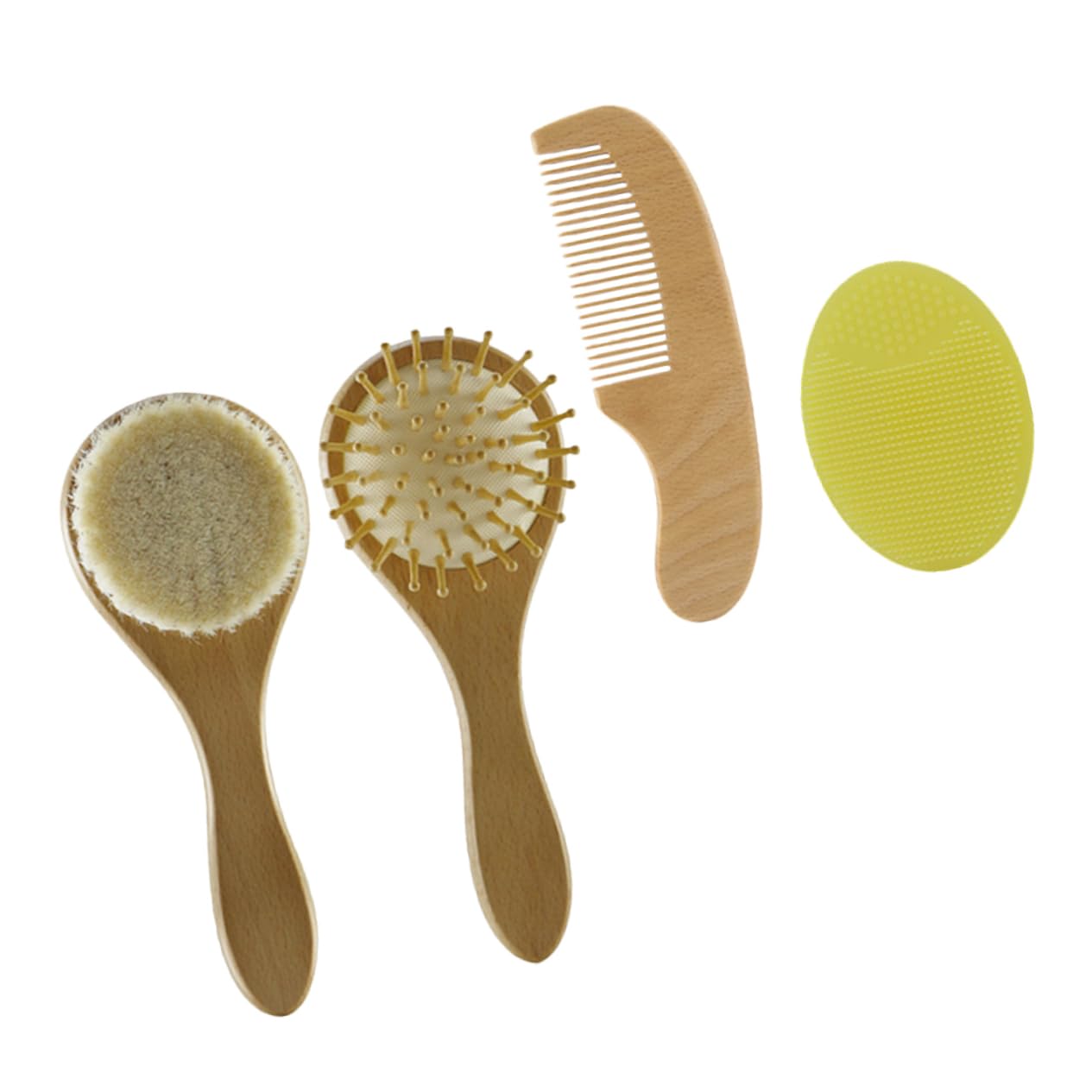 LIFKOME 1Set Wool Brush and Comb for Bathing Natural Handle Gentle Scalp Care Promotes for Newborn Shower and Hair Care
