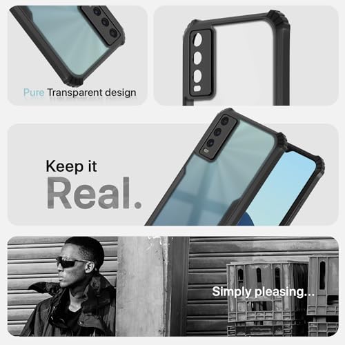 Image of Outlouders Back Cover for Vivo Y20 | Ultra Hybrid Transparent | Full Camera Protection | Raised Edge | Crystal Clear Bumper Case (Black)