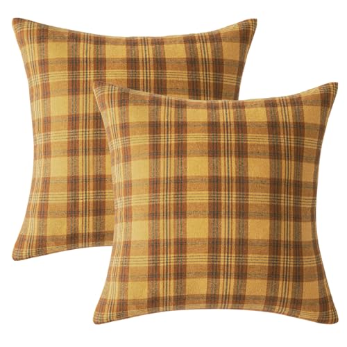 Image of MIULEE Fall Plaid Pillow Covers Scottish Tartan 18x18 Yellow | Set of 2 Fall Decorations Cushion Covers, Farmhouse Winter Home Decor, for Thanksgiving Sofa Couch Bed Living Room