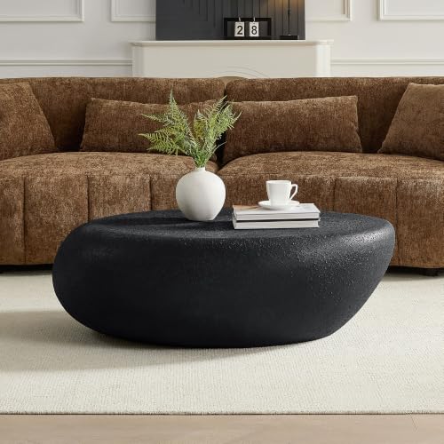 BSYEIO Oval Coffee Table for Living Room Faux Stone Coffee Table Concrete Coffee Tables with Cement Live Edge Indoor Outdoor Center Tables No Assembly Black-43.3'' Fiberglass