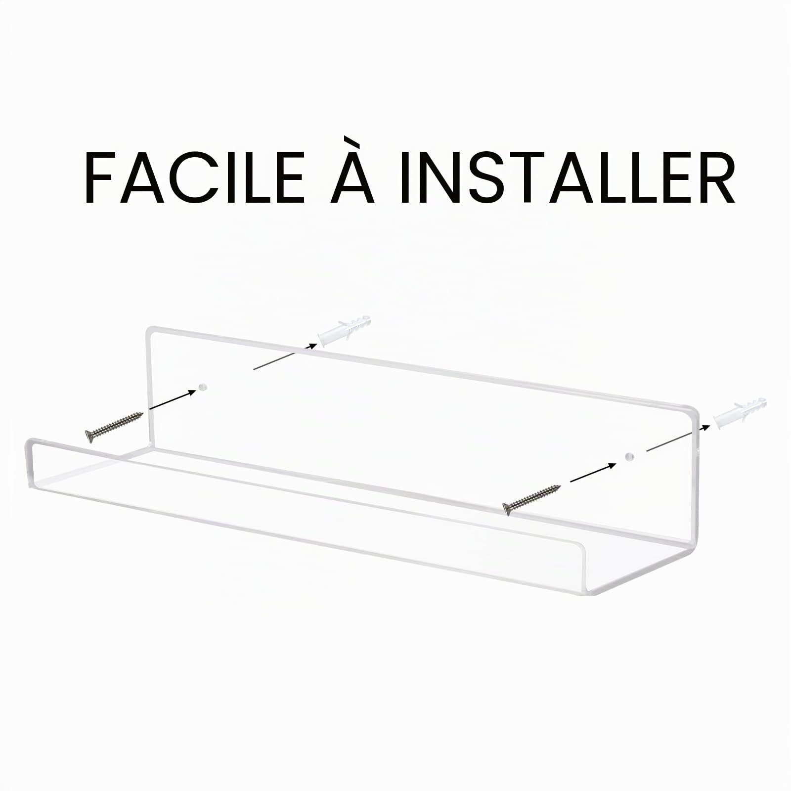 ECOSEAO Acrylique étagères flottantes, étagères d'affichage Acrylique Transparent, étagères murales, étagères de Rangement Invisibles pour la Maison, Cuisine, Salle de Bains, Salon Pack de 6