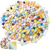 Exquilnova 900 g Mosaiksteine zum Basteln, 1 x 1cm Mini Glas Mosaik Steine, Bunte Kristall Mosaikfliesen, Mosaik Bastelset für DIY Kreativ, Blumentöpfe, Bilderrahmen, Untersetzer Deko