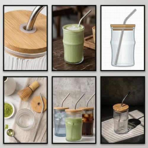 Image of Reusable Glass Coffee Sipper Mugs with Lid & Straw Multipurpose Drinking Glasses Tumbler for Juice Smoothies Iced Tea Home & Travel (Dark Greeen)