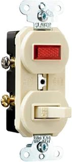 Legrand Pass & Seymour 692IGCC6 Combination Switch, One 15 Amp 120V Single Pole Toggle Switch and One Pilot Light, Grounding, Ivory (1 Count)