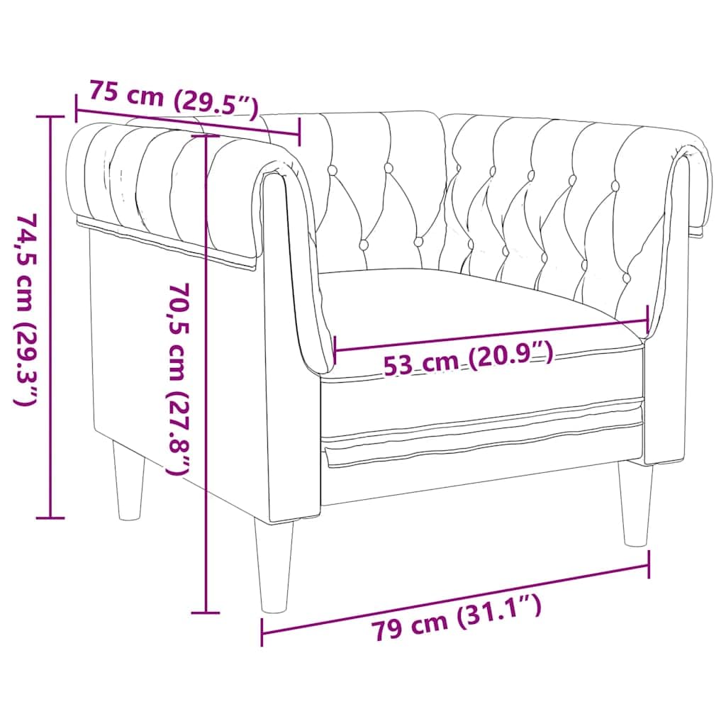 Sillón Chesterfield de Tela marrón,16.4kg-372546