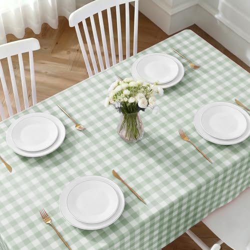 Image of Oigco 3 Pack Sage Green Gingham Tablecloth 54 x 108 Inches, Rectangle Disposable Sage Green Checkered Tablecloth, Picnic Table Cover for Outdoor, Camping, Birthday Decorations