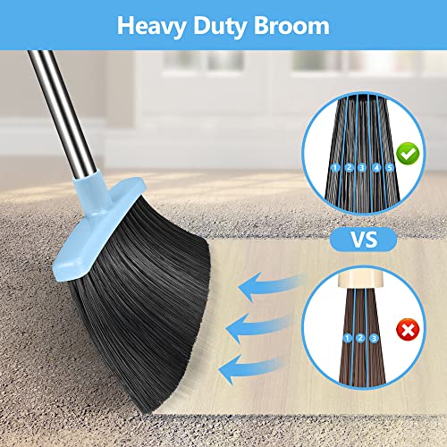 Broom And Dustpan Set Heavy Duty, Folews 55 Inch Long Handle Dust Pan And Broom Commercial Large Broom With Dustpan Combo Set Upright Dustpan Broom For Lobby Home Kitchen Outdoor Indoor - Blue #TOP3