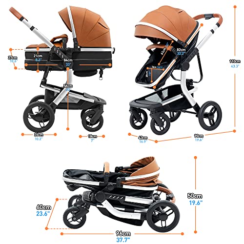 Baby Stroller Standard Reversible Baby Carriage Newborn Foldable Pram Infant High Rise Pushchair Bassinet Stroller Reclining Buggy for Infant Toddlers - Image 3