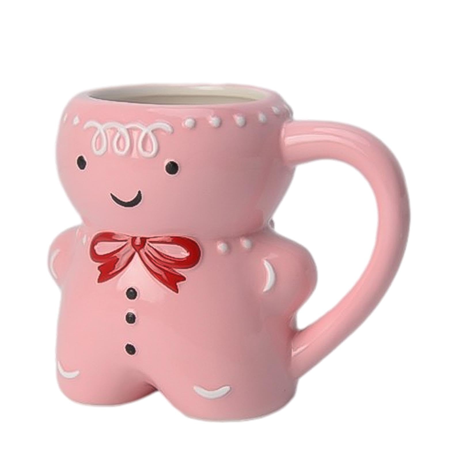 Cute Pink Christmas Mug, Pink Gingerbread Man Mug Cup, Novelty Gingerbread Man Cup, Christmas Cartoon Cute Ceramic Cup Decor