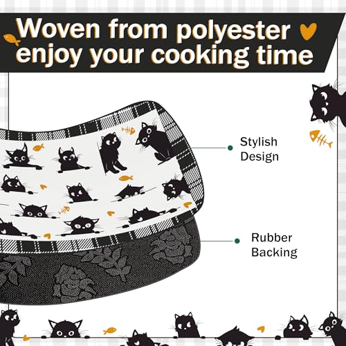 Vetoxka Black Cat Themed Kitchen Rugs Mat Set of 2 - Checkered Kitten Plaid Floor Mats, Absorbent Washable Standing Runner Rug Sets Cute Kitty Home Decor, Office, Doormat, Funny Farmhouse Novelty Gift — view 6