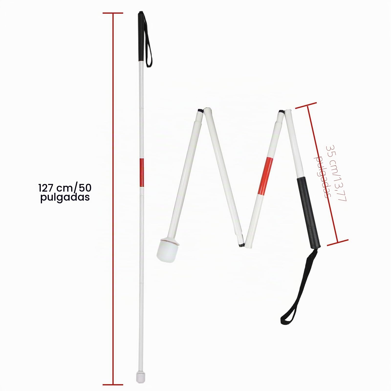 Bastón Ciego, Bastón De Aleación De Aluminio De 4 Secciones Bastón con Bola Bastones Plegables Ligeros Bastones De Bastón Ajustables En Altura, 127 cm