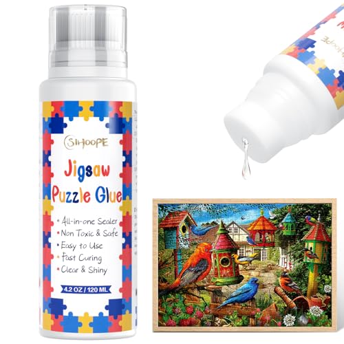 Jigsaw Puzzle Glue Clear with Sponge Head Applicator - 120ML Water-Soluble Special Craft Puzzle Glue Puzzle Saver Suitable for 1000/1500/3000 Pieces of Puzzle for Paper and Wood, 4.2 OZ