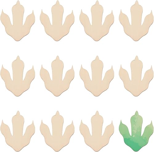 OLYCRAFT 12 piezas de impresiones de pie de dinosaurio de madera de 3.5 x 3 x 0.3 pulgadas, recortes de madera en blanco sin terminar, rebanadas de