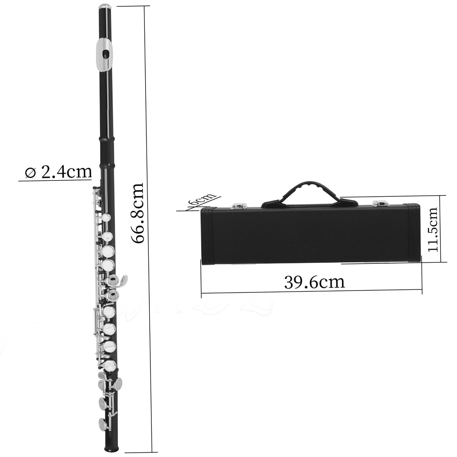 HUIOP flûte, Flûte de Concert Occidentale Cupronickel plaqué Nickel 16 Trous Clé C Instrument à Vent avec Chiffon de Nettoyage Gants de bâton Mini Tournevis Étui rembourré,Flûte,flûte