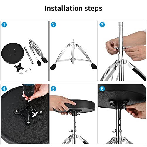 Tipatyard Drum Throne Height Adjustable Padded Drum Seat Stool With Foldable Double Braced Anti-Slip Feet, Black Drum Chair For Adults Drummers #TOP7