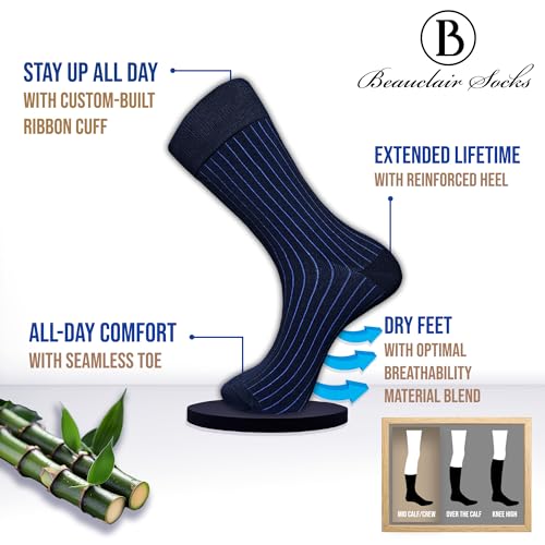 Easytwelve Men's Dress Socks Size 8-13 Navy blue, 2 Pairs Mid Calf Crew Socks for Business & Casual, Gift Box3
