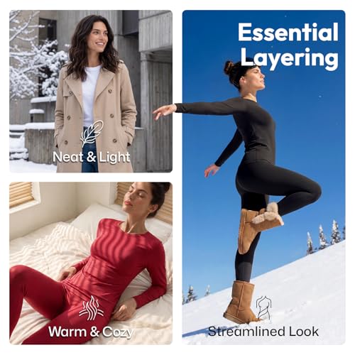Image of WEERTI Thermal Underwear for Women Long Johns with Fleece Lined Long Underwear Set Cold Weather Pajamas Top Bottom