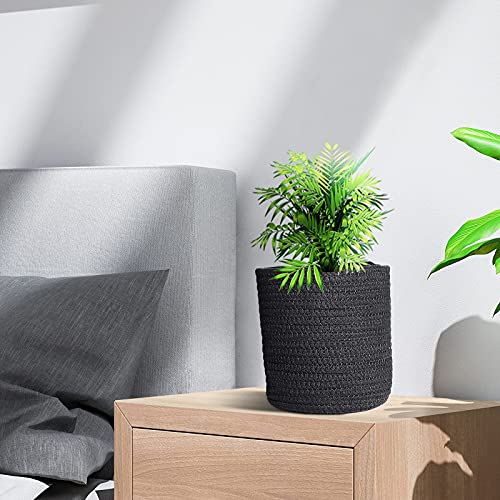 N/As 2Pcs Of Black Hemp Rope Hanging Basket-10.6" X 5.5" Hanging Woven Wall Basket Set With Leather Handles,Wall Mounted Woven Hanging Basket Storage,Shelf Basket Organizer For Plants (Black) #TOP4