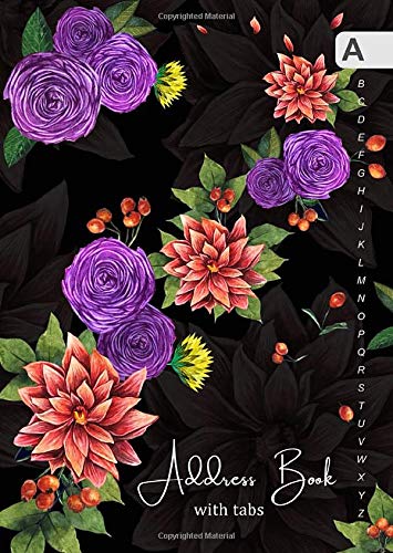Address Book with Tabs: B6 Small Contact Notebook Organizer with Alphabetical Index | Pretty Watercolor Flower Design Black