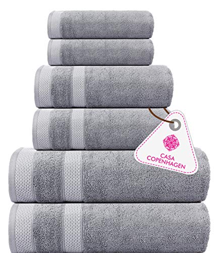 Casa Copenhagen Solitaire Luxury Hotel & Spa Quality, 600 Gsm Egyptian Cotton, 6 Piece Turkish Towel Set, Includes 2 Bath Towels, 2 Hand Towels, 2 Washcloths, Grey Violet #TOP5