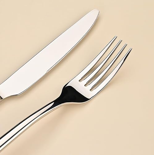 Miniatura 9 de Juego de cubiertos de acero inoxidable de 20 piezas, moderno servicio de cubiertos para 4, acabado espejo con tenedores, cucharas, cuchillos